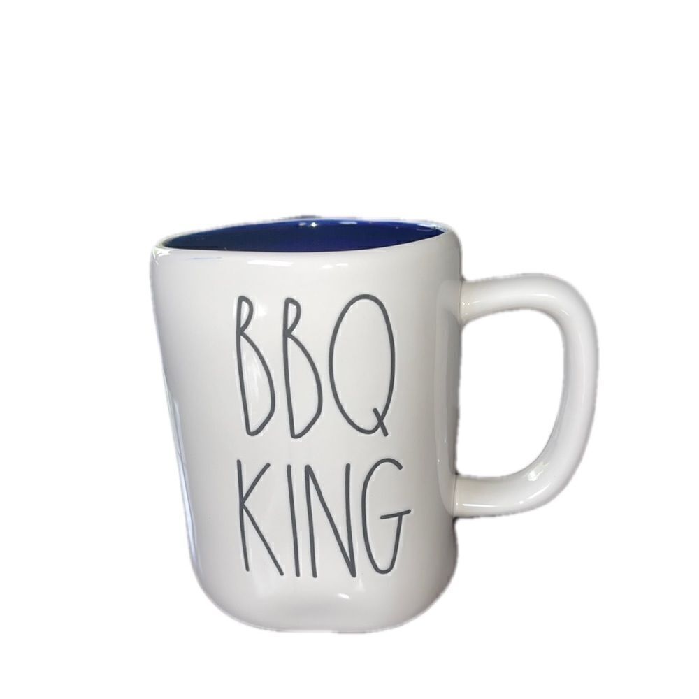 Rae Dunn BBQ KING Double Sided Coffee Mug Blue Inside New